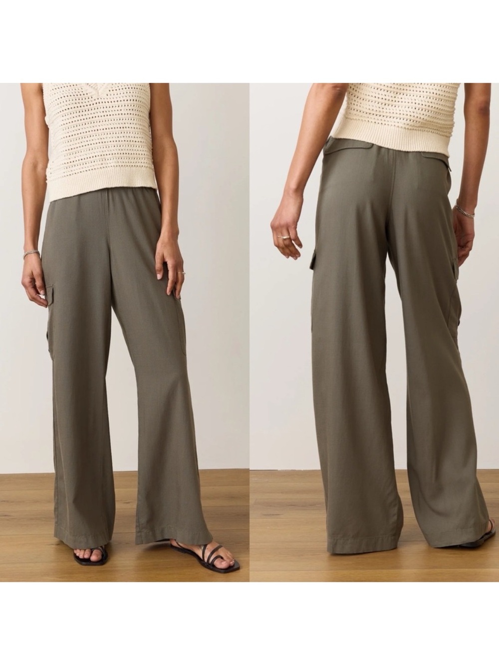 Marine Layer Alison Wide Leg Cargo Pants in Olive Size XL Chic 90s Cozy Boho